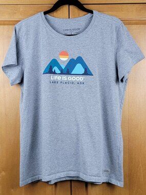 Life Is Good Grey Women's Crusher  Short Sleeve Tee Lake Placid Adk  -  L
